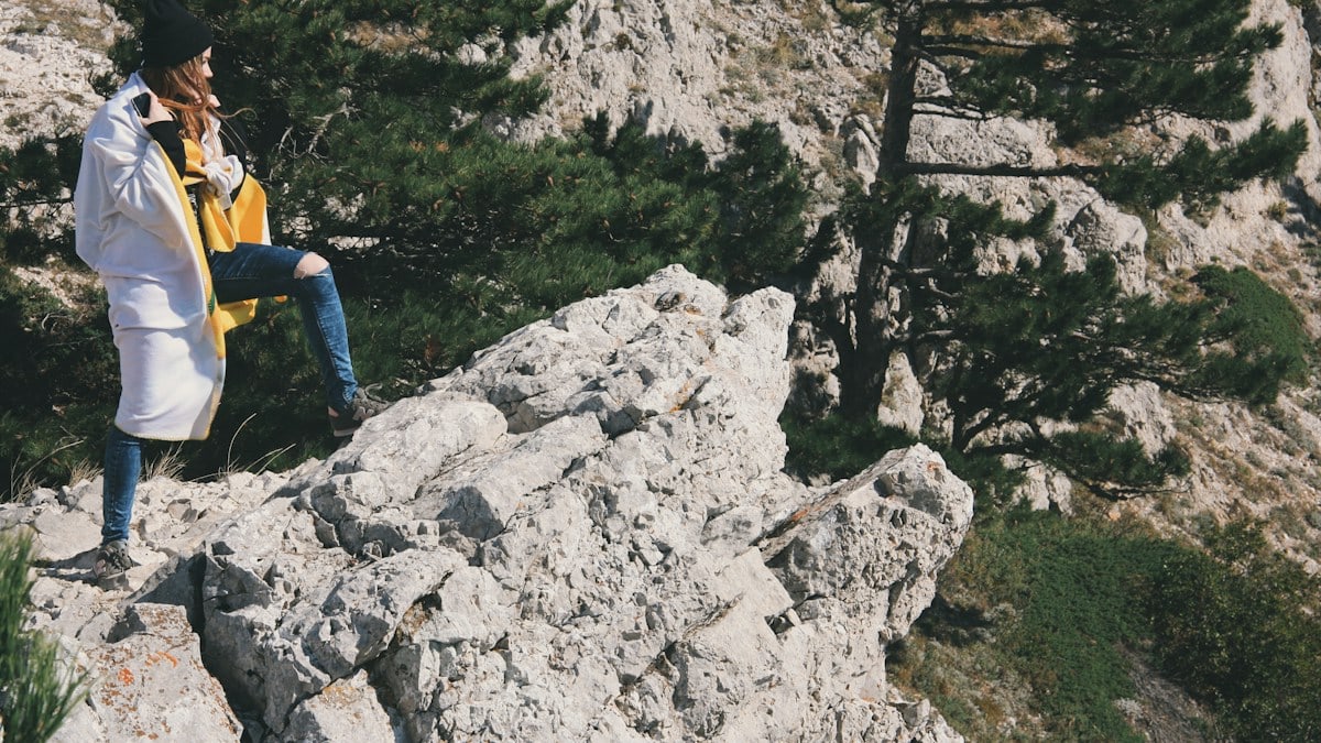 Girl on rocks of Ai-Petri mountain
